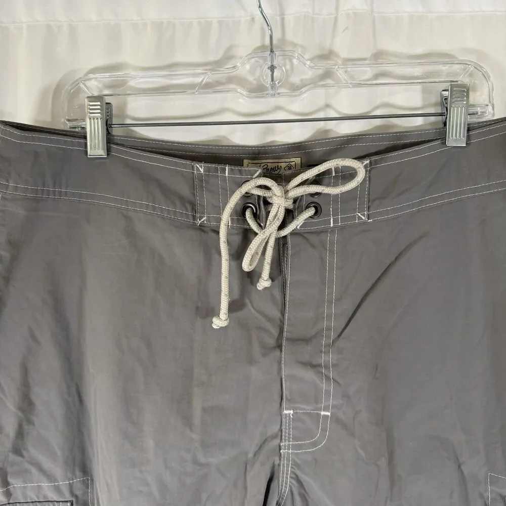 J. Crew Swim Trunks Men's 34 Grey Tie Cargo Pockets Original Longboard